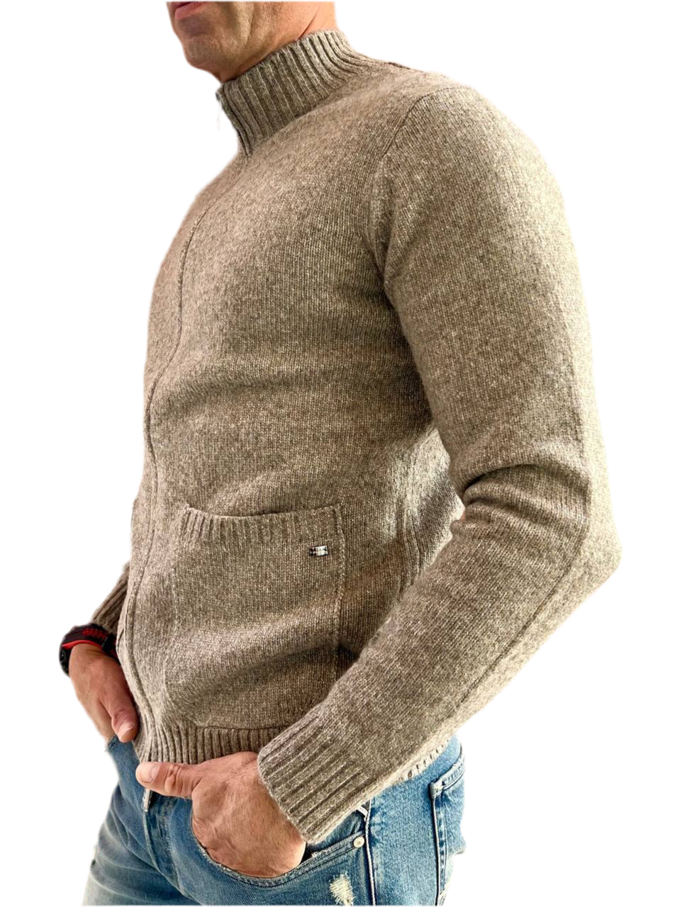 Cardigan beige con zip