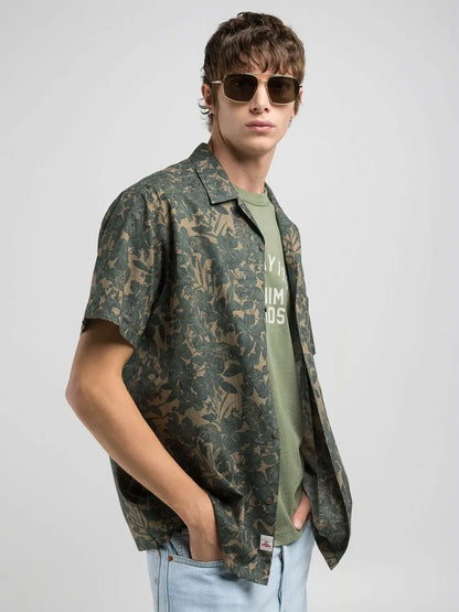 Camicia REPLAY relaxed fit con fiori e foglie
