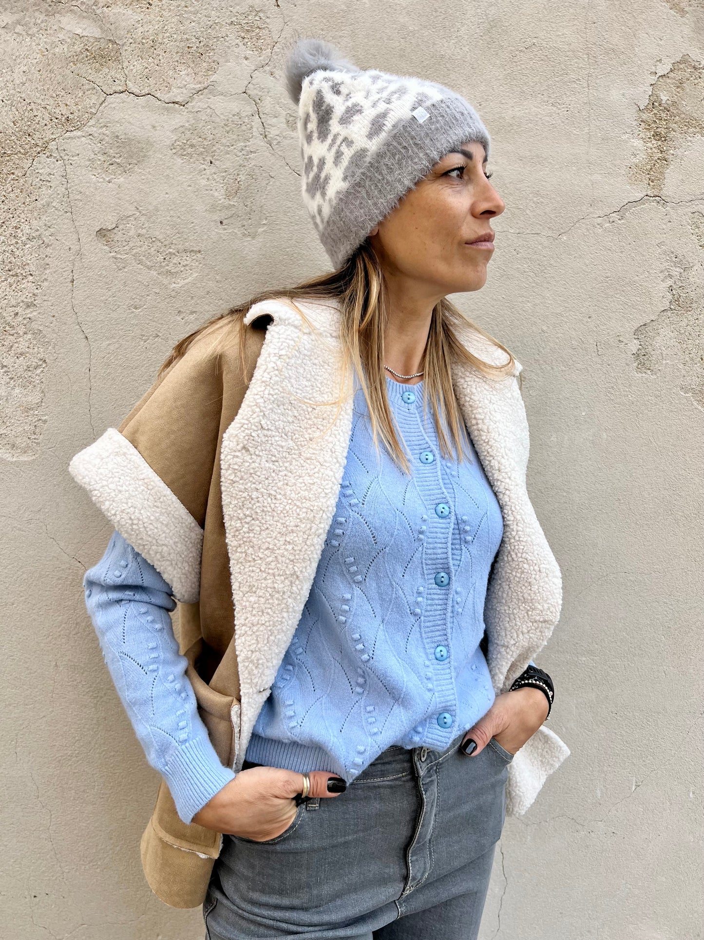 Cardigan regular con maniche lunghe celeste