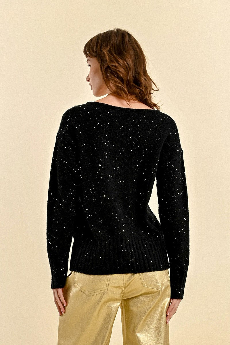 Maglia con paillettes nera