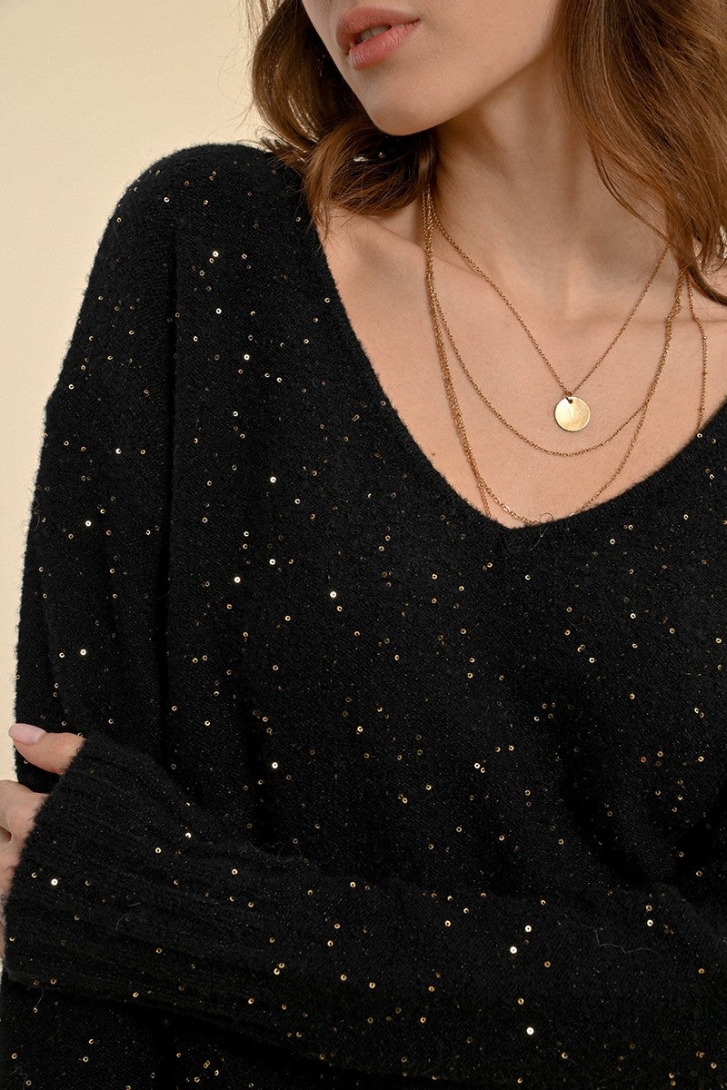 Maglia con paillettes nera