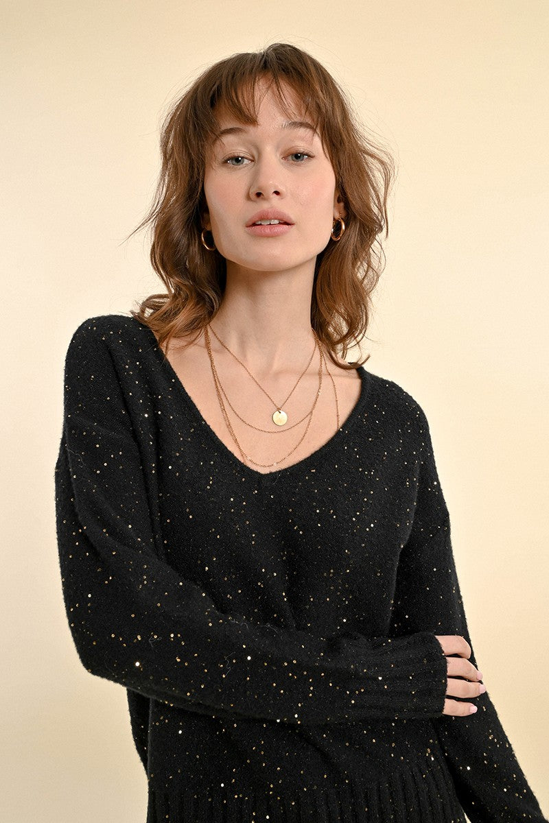 Maglia con paillettes nera