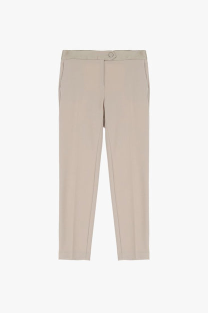 Pantalone IMPERIAL slim beige con cinta raso