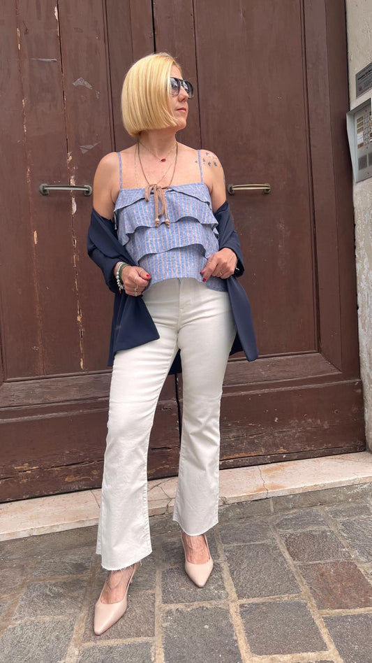Top rigato con balze in lino MARKUP MW1610300/VARI.1