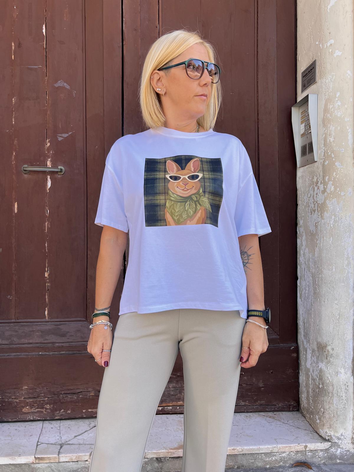 T-shirt stampa coniglio T70910429 PLEASE